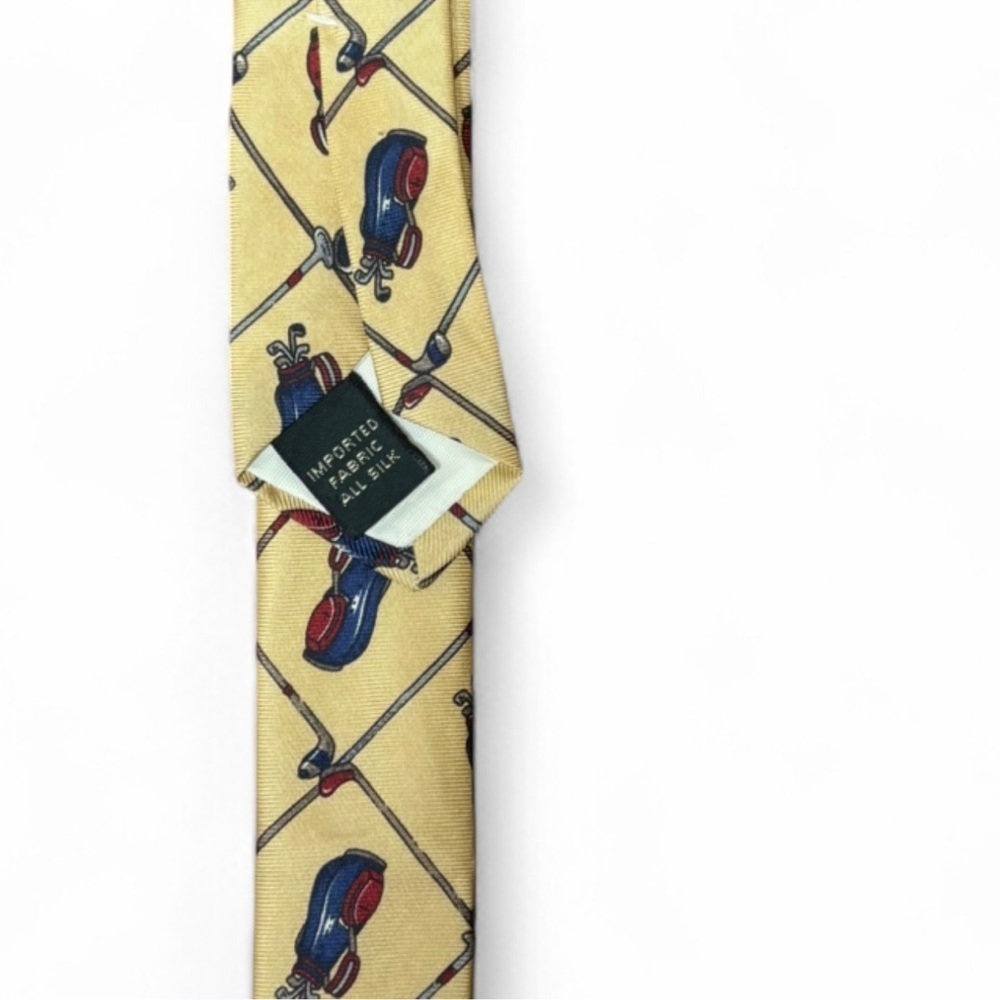 Bert Pulitzer Golf Silk Tie Yellow Golf Bag Print Classic Vintage Style - Picture 4 of 6
